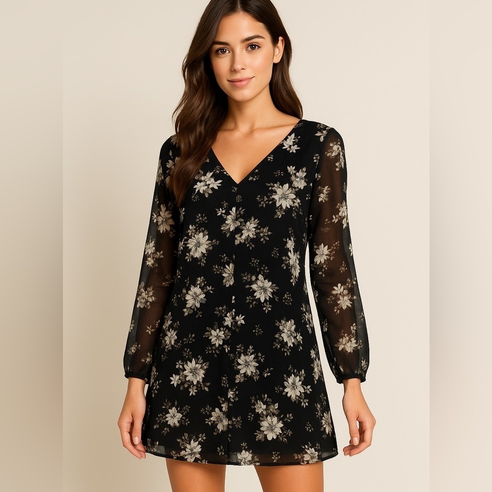 Anthropologie ASTR long sleeve chiffon sheer sleeve dress size XS